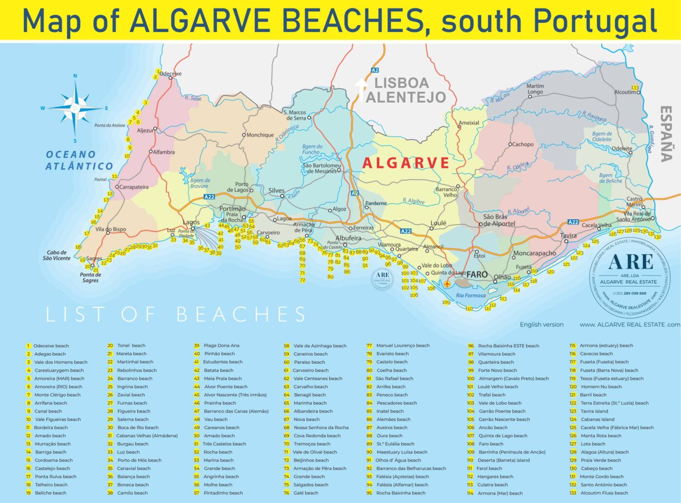 Mapa das 133 praias do Algarve. A costa sul de Portugal tem mais de 133 praias para descobrir!